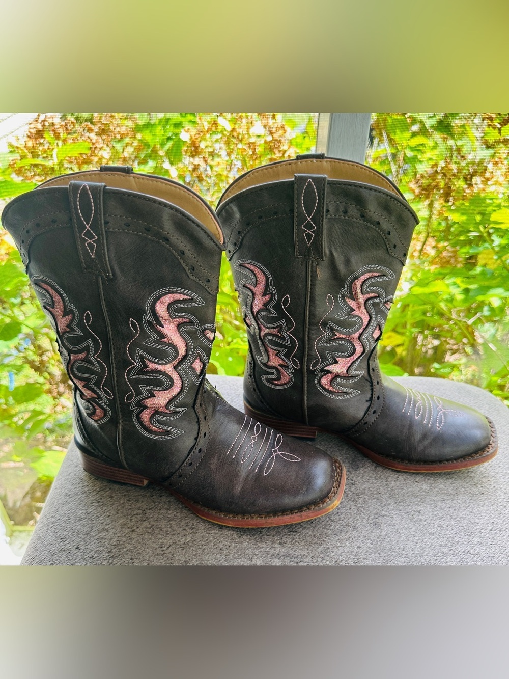 Girl’s brown Western Boots with Pink glitz*Roper~Sz-2*